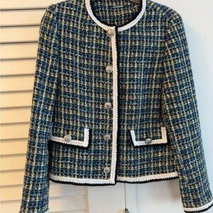 Elegant Blue Tweed Women's Blazer